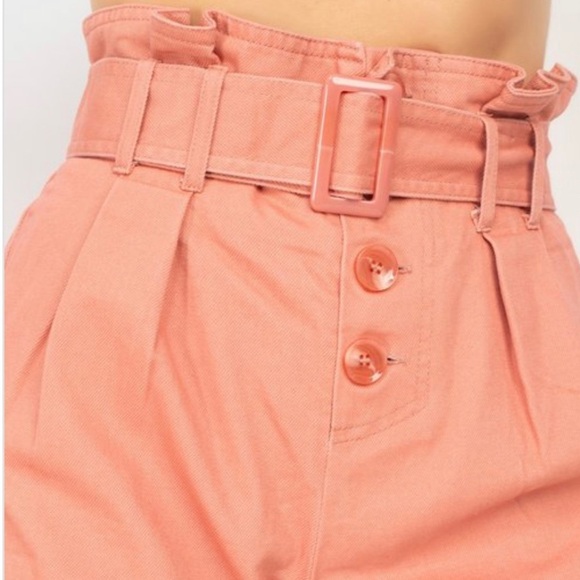 J. Elise Boutique NEW Trendy Mauve High Waisted Denim Paper Bag Belt Shorts